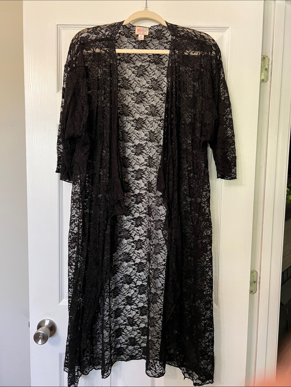 Black Lace Long Kimono Cardigan